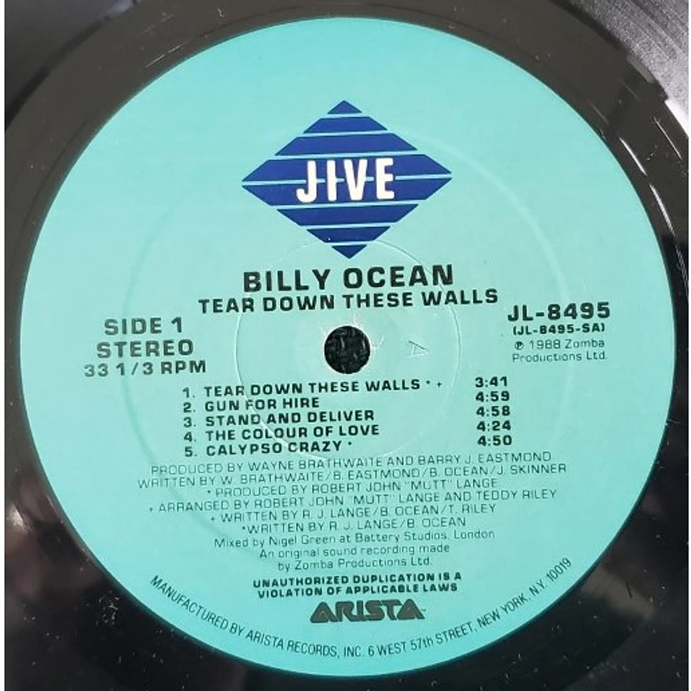 Billy Ocean Tear Down These Walls Vinyl Lp Us Original Hhv