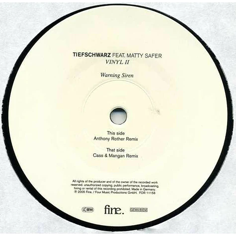 Tiefschwarz Feat. Mattie Safer - Warning Siren Vinyl II