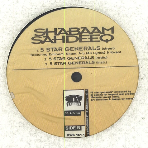 Shabaam Sahdeeq - Sound Clash b/w 5 Star Generals + Pendilum