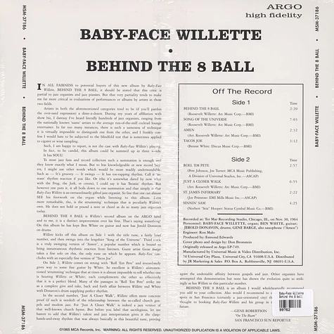 Baby-Face Willette - Behind the 8 ball