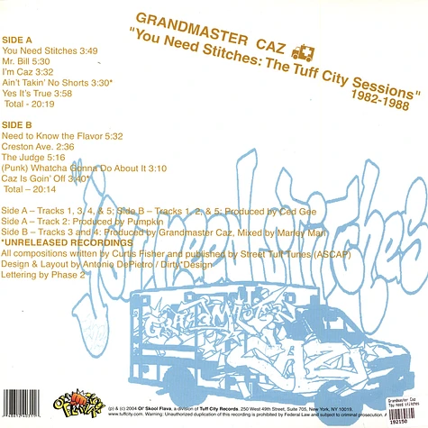 Grandmaster Caz - You Need Stitches: The Tuff City Sessions 1982-1988