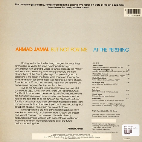 Ahmad Jamal Trio - At The Pershing / But Not For Me