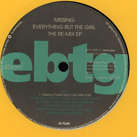 Everything But The Girl - Missing - The Re-Mix EP