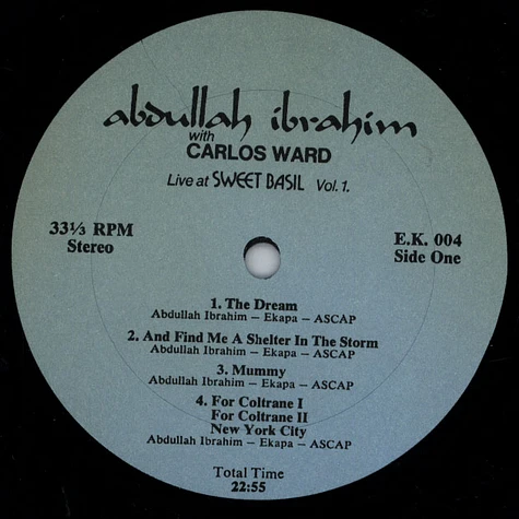 Abdullah Ibrahim with Carlos Ward - Live At Sweet Basil Vol. 1.