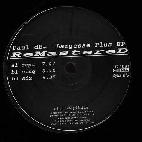 Paul dB+ - Largesse Plus EP - Remastered
