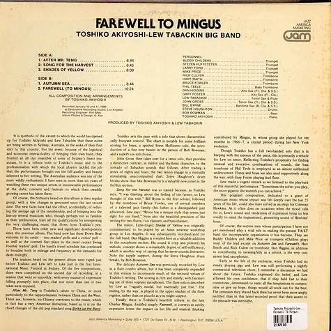 Toshiko Akiyoshi-Lew Tabackin Big Band - Farewell To Mingus