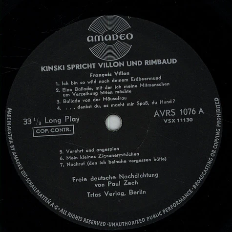 Klaus Kinski - Kinski Spricht Villon Und Rimbaud 1