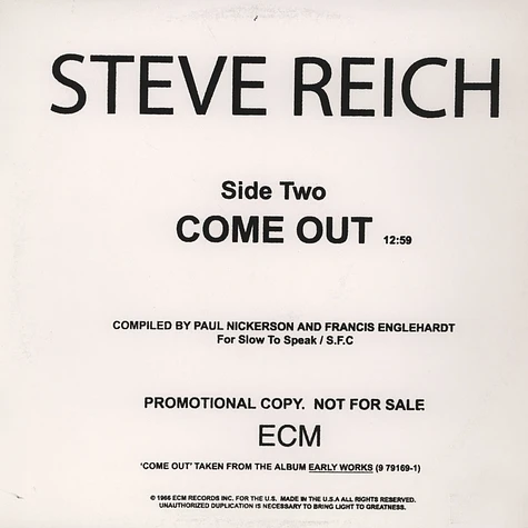 D*Note / Steve Reich - D*Votion / Come Out