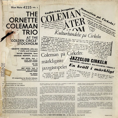 The Ornette Coleman Trio - At The "Golden Circle" Stockholm - Volume Two