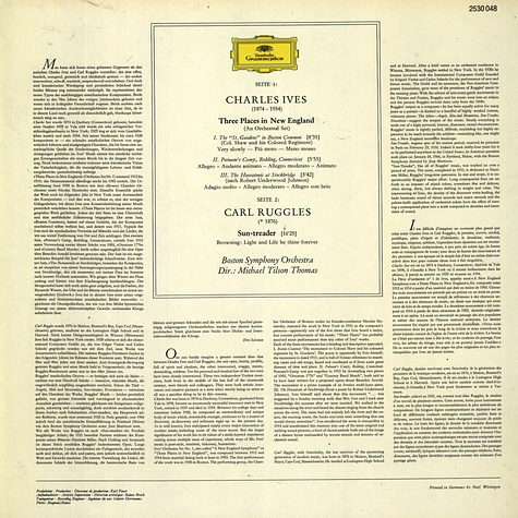 Charles Ives / Carl Ruggles - Boston Symphony Orchestra, Michael Tilson Thomas - Three Places In New England / Sun-treader