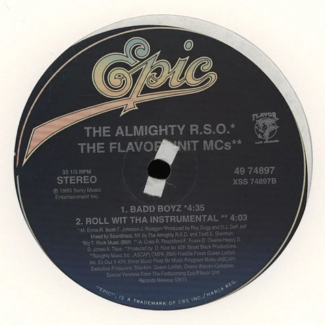 The Almighty R.S.O. / The Flavor Unit MCs - Bad Boyz / Roll Wit tha Flava