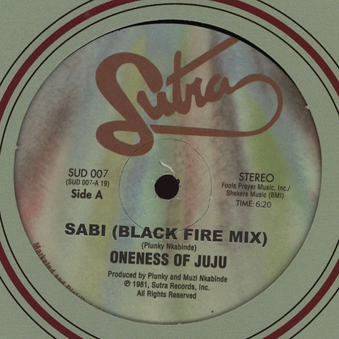 Oneness Of Juju - Sabi / Space Jungle Funk