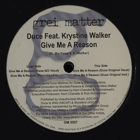Duce Martinez Featuring Krystine Walker - Give Me A Reason