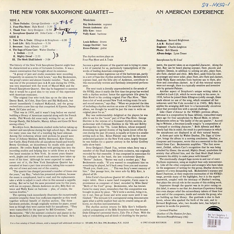 The New York Saxophone Quartet - An American Experience