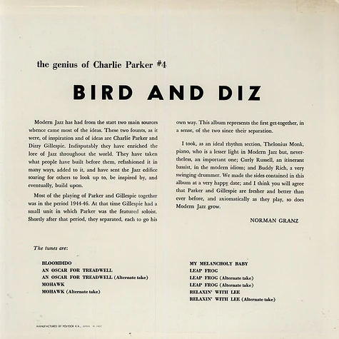 Charlie Parker / Dizzy Gillespie - Bird And Diz