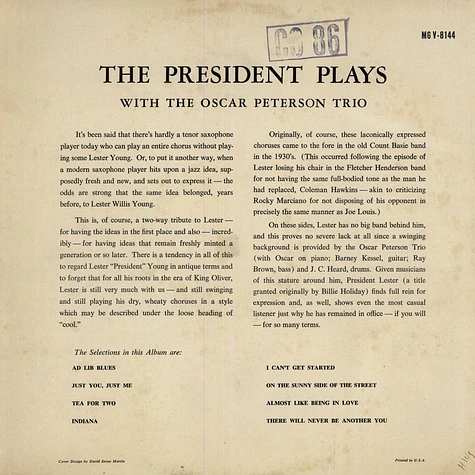 The Lester Young With Oscar Peterson Trio - The President Plays