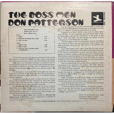 Don Patterson With Sonny Stitt And Billy James - The Boss Men