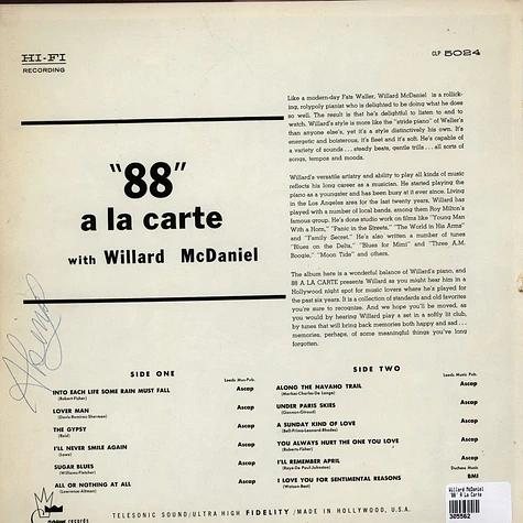 Willard McDaniel - '88' A La Carte
