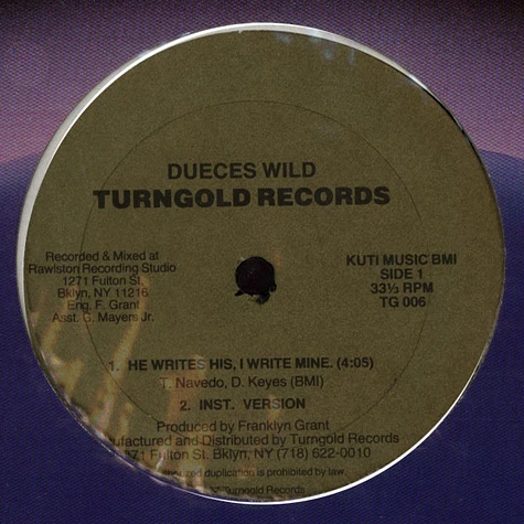 Deuces Wild - He Writes His, I Write Mine / Kangol