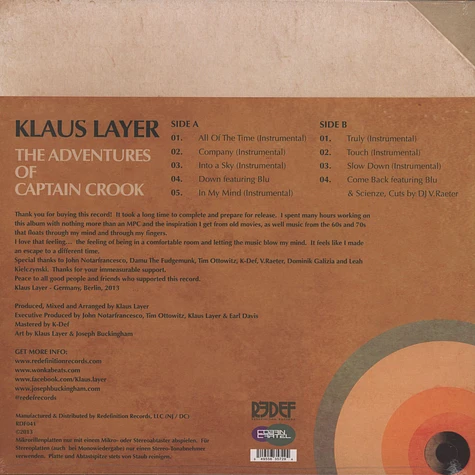 Klaus Layer - The Adventures Of Captain Crook Clear Vinyl Edition