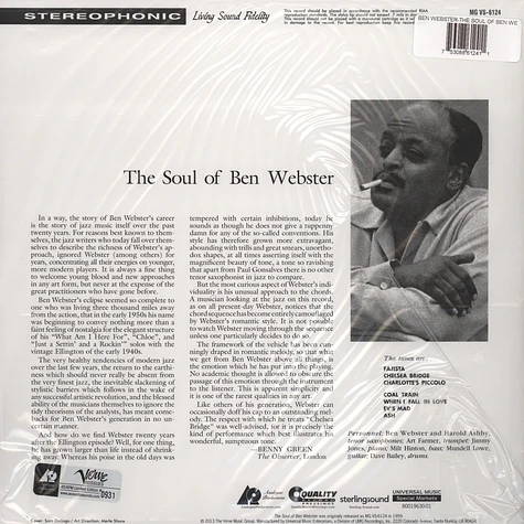 Ben Webster - The Soul Of Ben Webster 200g, 45 RPM Vinyl Edition