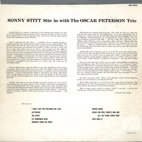 Sonny Stitt With The Oscar Peterson Trio - Sonny Stitt Sits In With The Oscar Peterson Trio