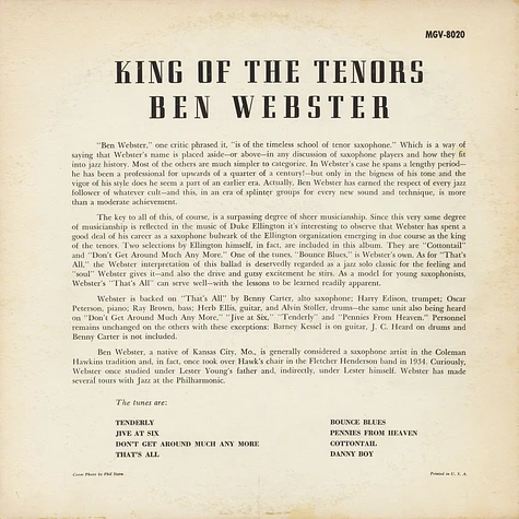 Ben Webster - King Of The Tenors