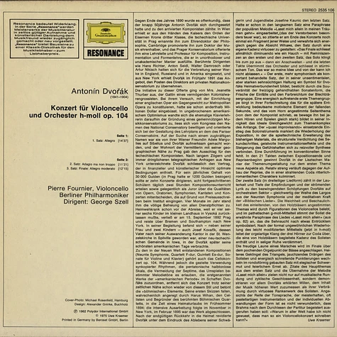 Antonín Dvo?ák / Pierre Fournier, George Szell, Berliner Philharmoniker - Konzert Für Violoncello Und Orchester H-Moll Op. 104gh