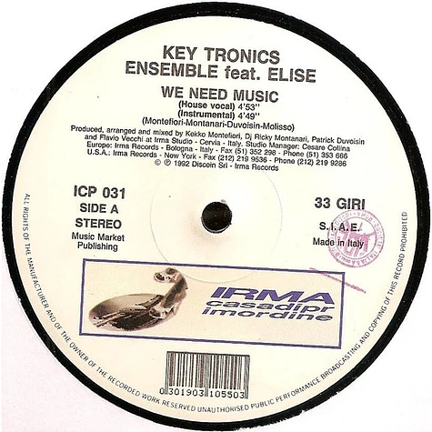 Key Tronics Ensemble Featuring Elise - We Need Music