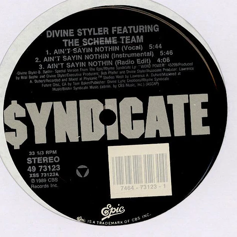 Divine Styler Featuring The Scheme Team - Ain't Sayin Nothin / Tongue Of Labyrinth