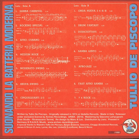 Tullio De Piscopo - Suonando La Batteria Moderna Red Vinyl Edition