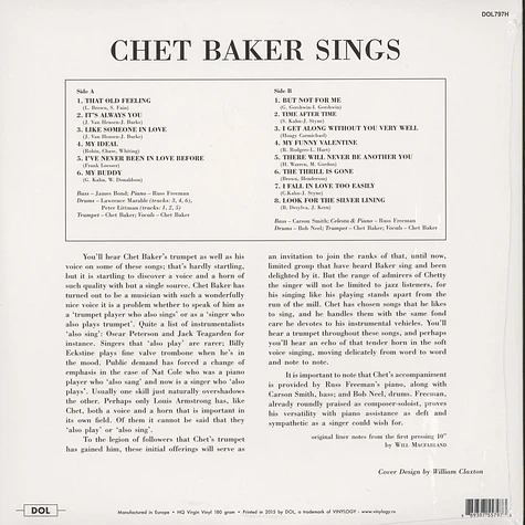 Chet Baker - Sings 180g Vinyl Edition