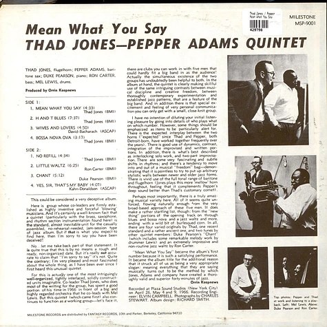 Thad Jones / Pepper Adams Quintet - Mean What You Say