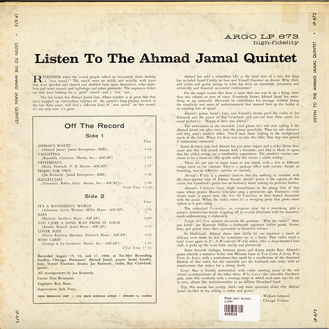 The Ahmad Jamal Quintet - Listen