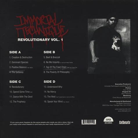 Immortal Technique - Revolutionary Volume 1 Black Vinyl Edition