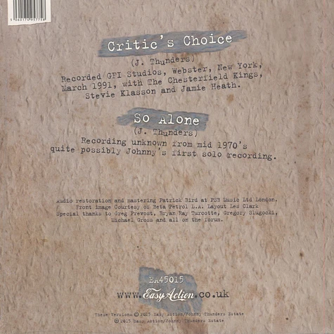Johnny Thunders - Critics Choice / So Alone