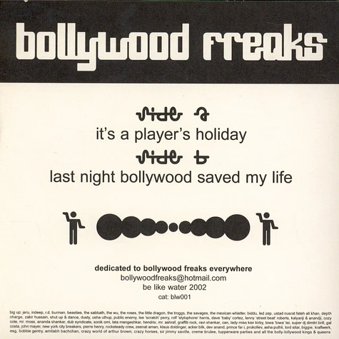 Bollywood Freaks - It's A Player's Holiday / Last Night Bollywood Saved My Life