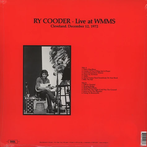 Ry Cooder - Live At WMMS In Cleveland, December 12, 1972 180g Vinyl Edition
