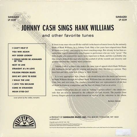 Johnny Cash - Johnny Cash Sings Hank Williams Clear Vinyl Edition