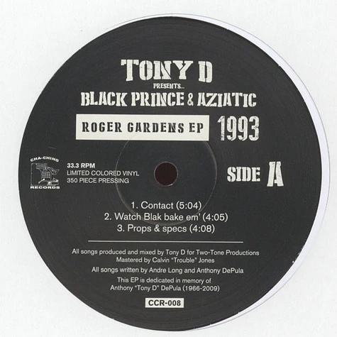 Tony D presents Black Prince & Aziatic - Roger Gardens EP Purple Vinyl Edition