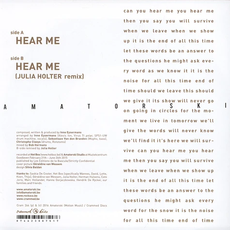 Amatorski - Hear Me / Hear Me Julia Holter Remix