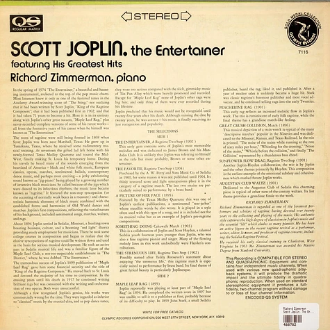 Richard Zimmerman - Scott Joplin. The Entertainer Featuring His Greatest Hits
