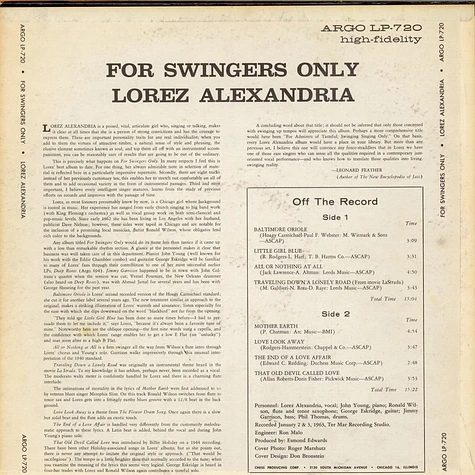 Lorez Alexandria - For Swingers Only