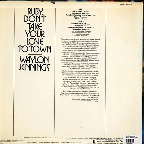 Waylon Jennings - Ruby, Don't Take Your Love To Town