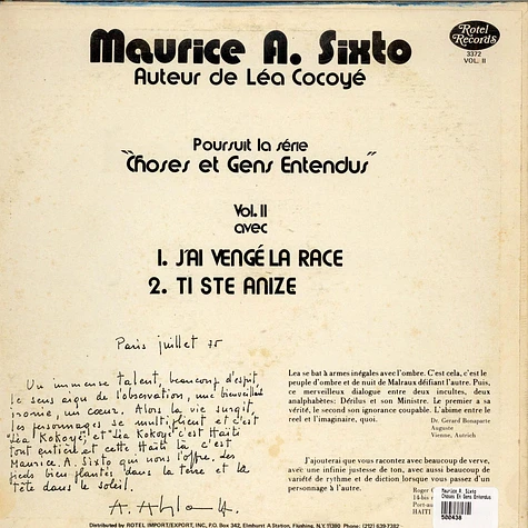 Maurice A. Sixto - Choses Et Gens Entendus