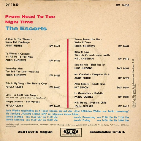 The Escorts - From Head To Toe / Night Time