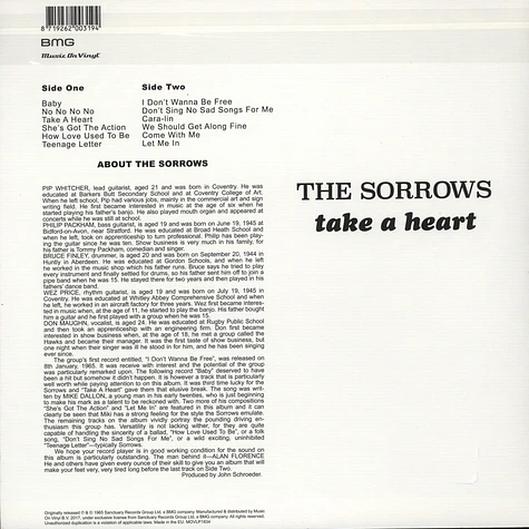 The Sorrows - Take A Heart Black Vinyl Edition