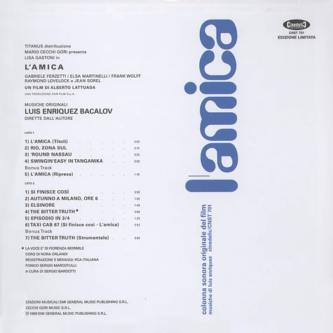 Luis Enriquez Bacalov - OST L’Amica Limited Colored Edition
