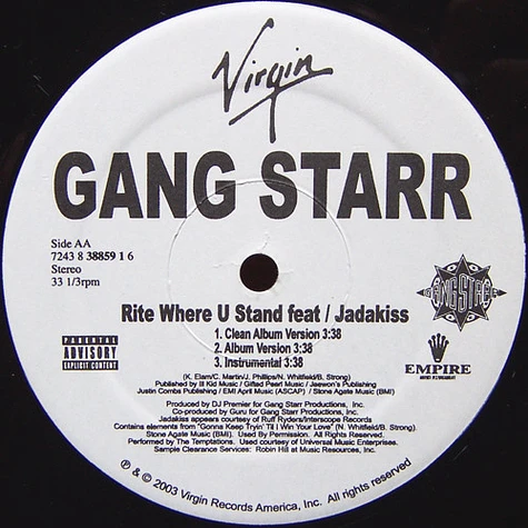 Gang Starr - Nice Girl, Wrong Place / Rite Where U Stand