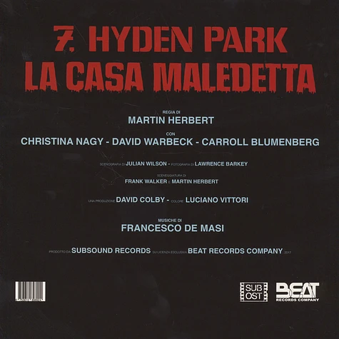 Francesco De Masi - OST 7 Hyden Park La Casa Maledetta Black Vinyl Edition